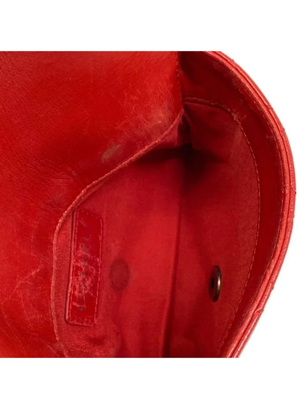 Chanel Shoulder Bag Quilted Red Silver Chain Lambskin